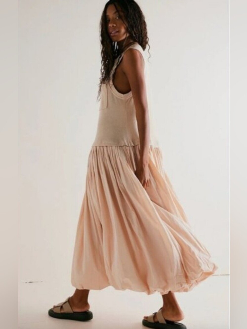 Free People Calla Lily Maxi Dress Sandstone Sz S Pocketed Relaxed Boho Beach - Picture 7 of 14